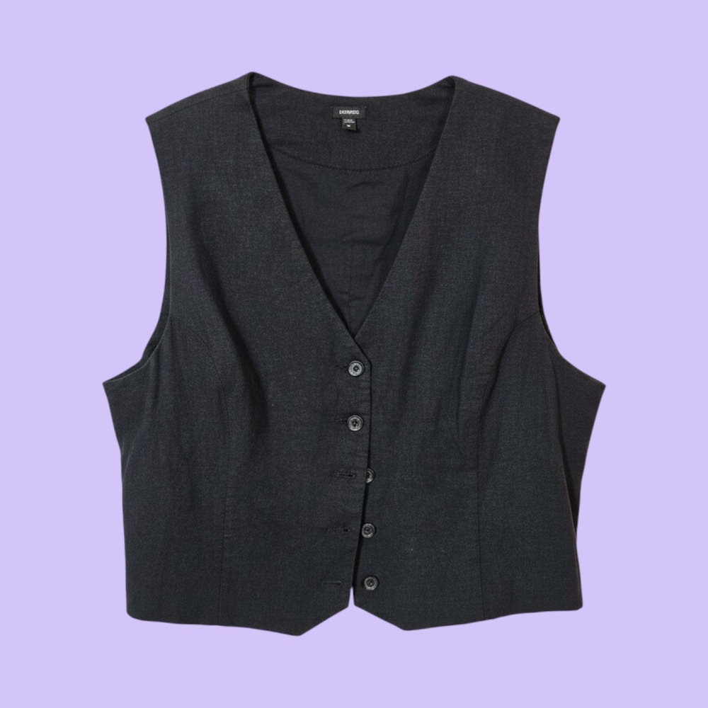 Express Womens Linen Vest Black Button Front Sleeveless V-Neck Top XXL New
